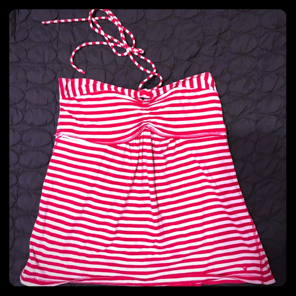American Eagle XL pink & white stripes halter top